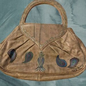 Vintage 1980's Fancy Nancy Art-to-Wear Leather Paisley Top Handle Bag‎ Purse